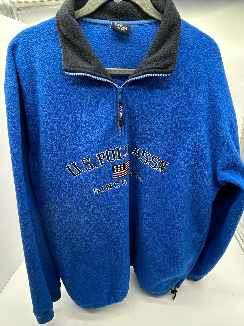 Vintage 1990’s U.S. Polo Assn. Men's Blue Quarter -Zip Fleece Pullover XL